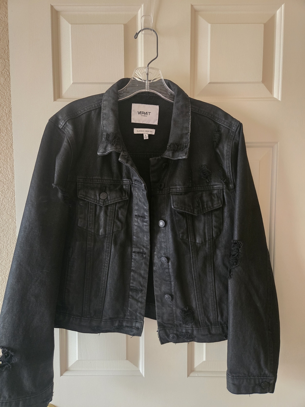 VERVET by Flying Monkey Black Distressed Denim Jacket